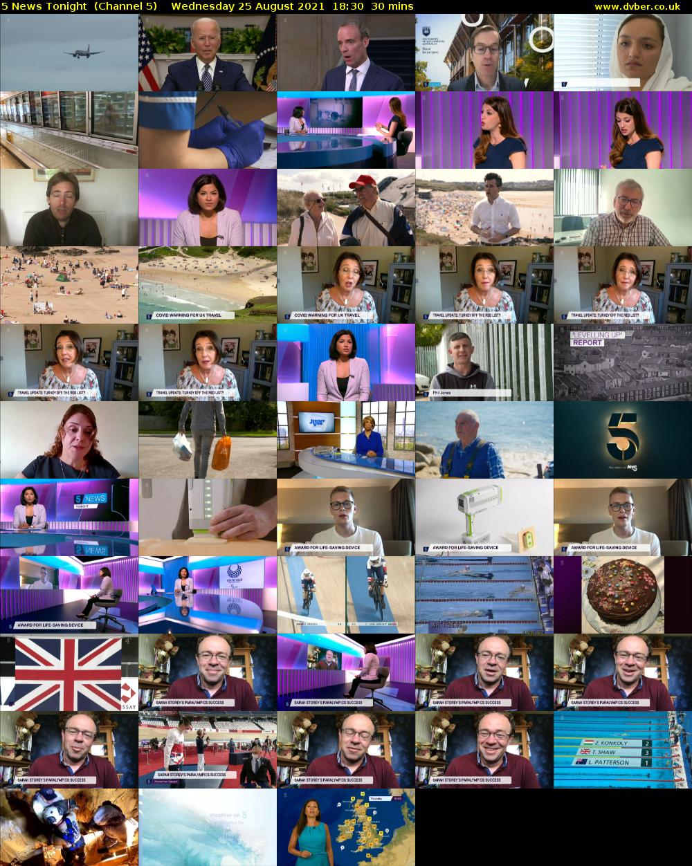 5 News Tonight  (Channel 5) Wednesday 25 August 2021 18:30 - 19:00