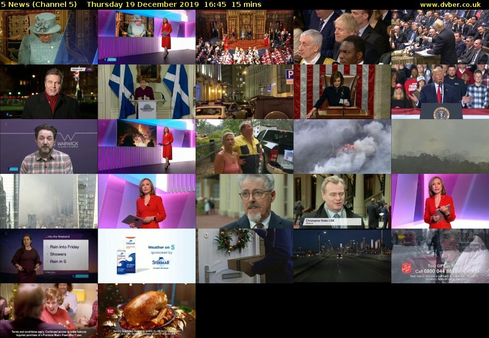 5 News (Channel 5) Thursday 19 December 2019 16:45 - 17:00