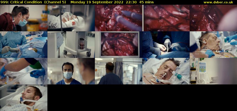 999: Critical Condition  (Channel 5) Monday 19 September 2022 22:30 - 23:15