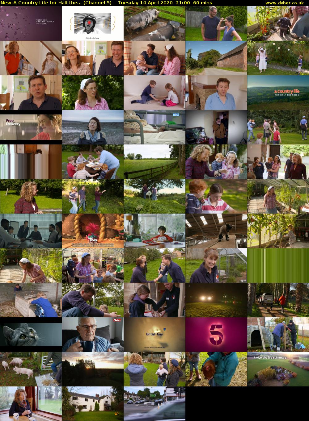 A Country Life for Half the... (Channel 5) Tuesday 14 April 2020 21:00 - 22:00