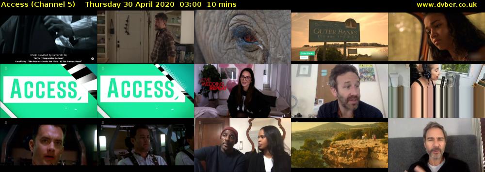 Access (Channel 5) Thursday 30 April 2020 03:00 - 03:10