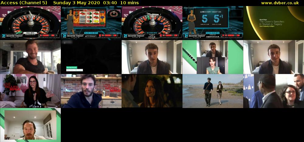 Access (Channel 5) Sunday 3 May 2020 03:40 - 03:50