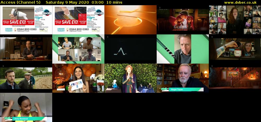 Access (Channel 5) Saturday 9 May 2020 03:00 - 03:10