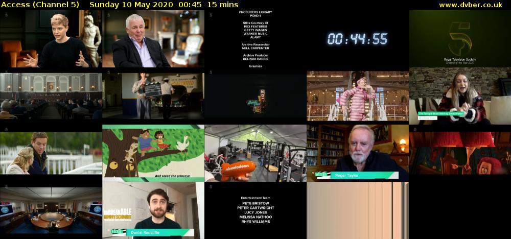 Access (Channel 5) Sunday 10 May 2020 00:45 - 01:00
