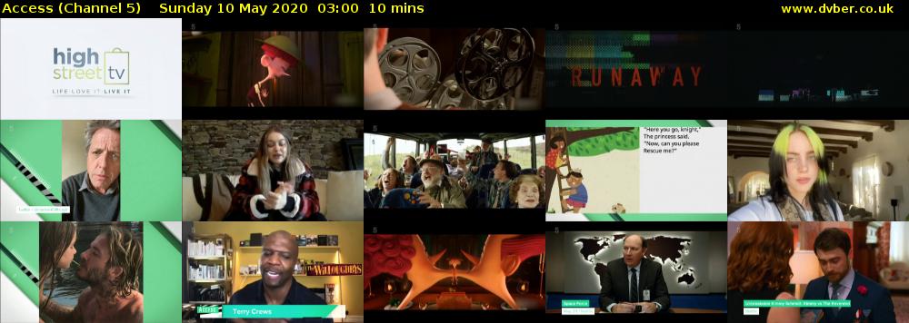 Access (Channel 5) Sunday 10 May 2020 03:00 - 03:10