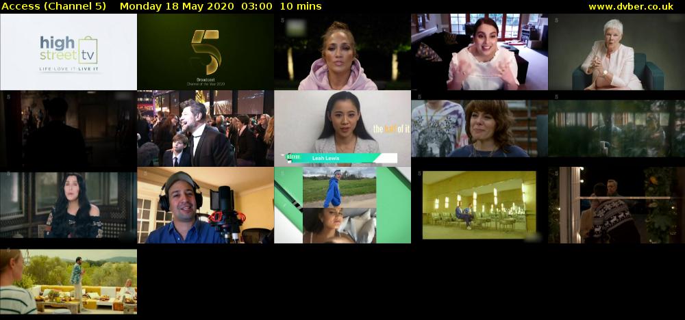 Access (Channel 5) Monday 18 May 2020 03:00 - 03:10
