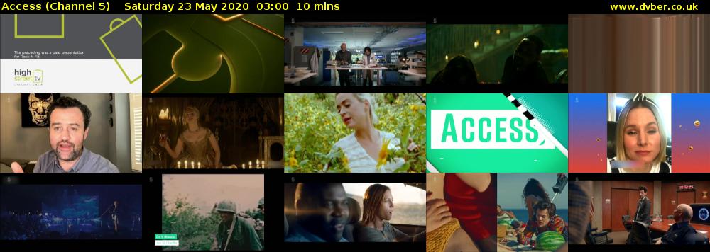 Access (Channel 5) Saturday 23 May 2020 03:00 - 03:10