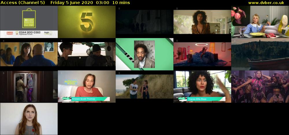 Access (Channel 5) Friday 5 June 2020 03:00 - 03:10