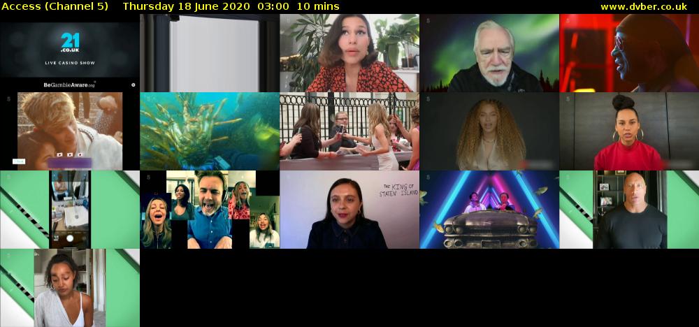 Access (Channel 5) Thursday 18 June 2020 03:00 - 03:10