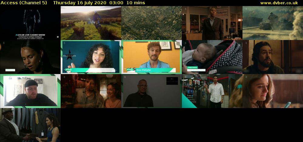 Access (Channel 5) Thursday 16 July 2020 03:00 - 03:10