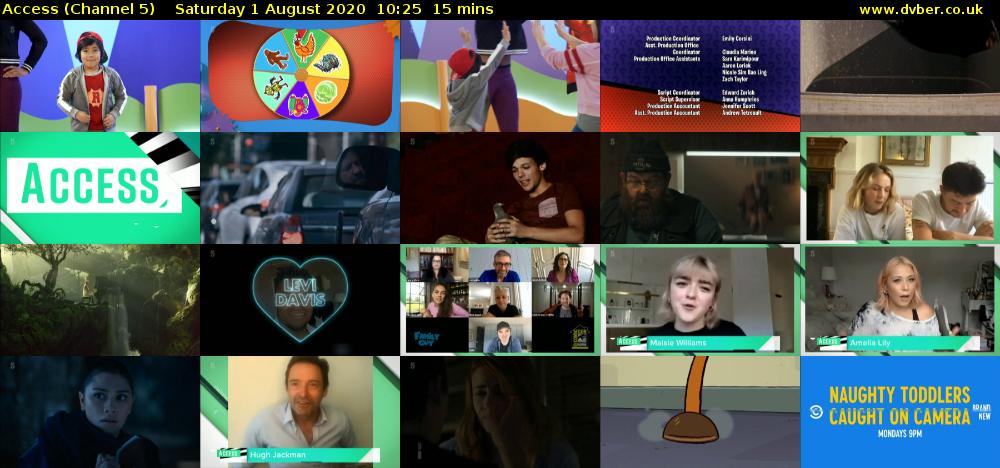 Access (Channel 5) Saturday 1 August 2020 10:25 - 10:40