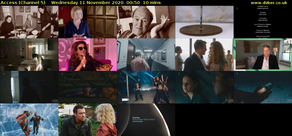 Access (Channel 5) Wednesday 11 November 2020 00:50 - 01:00