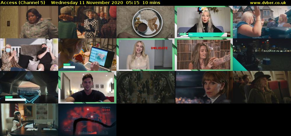 Access (Channel 5) Wednesday 11 November 2020 05:15 - 05:25