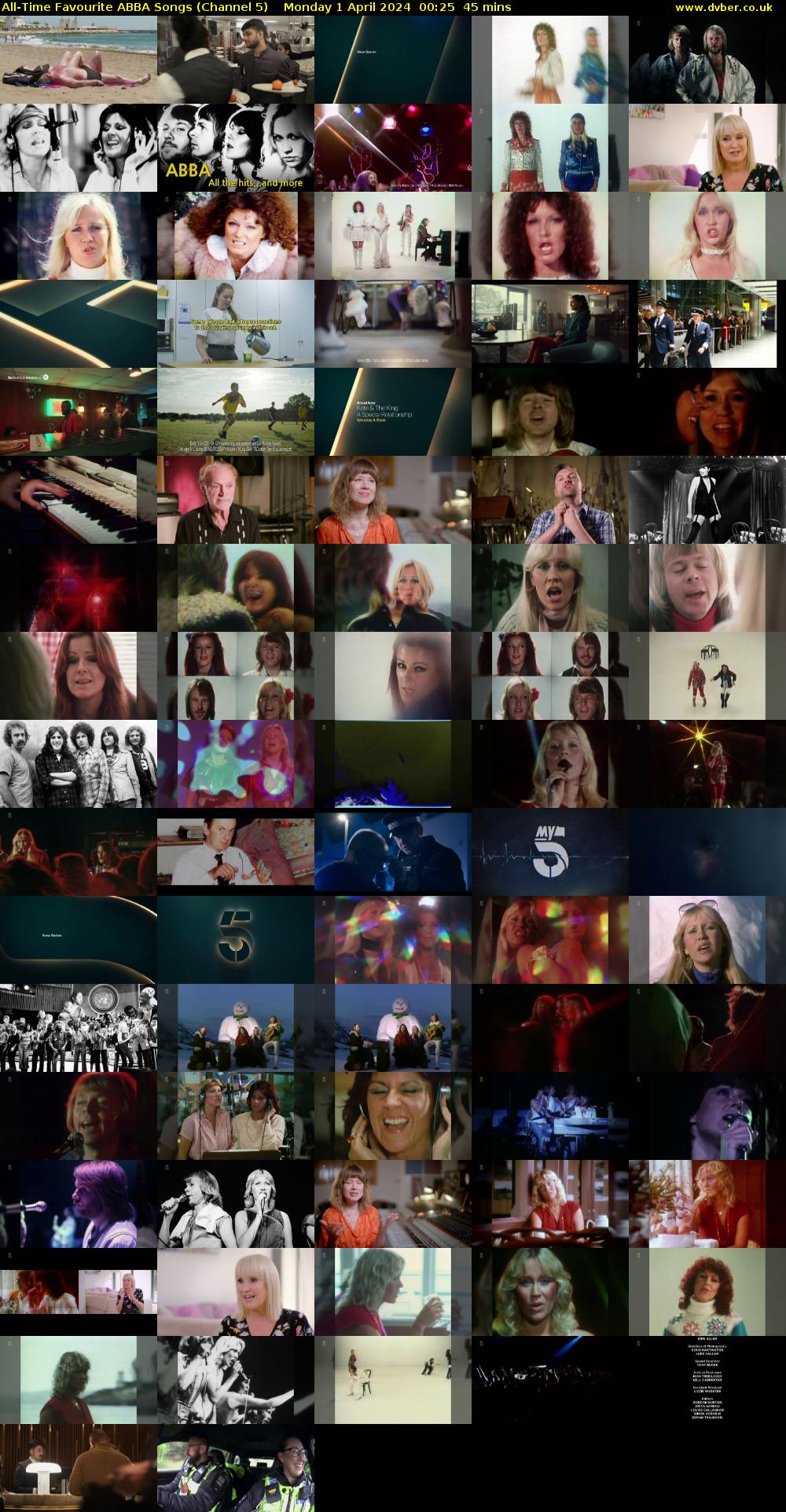 All-Time Favourite ABBA Songs (Channel 5) Monday 1 April 2024 00:25 - 01:10