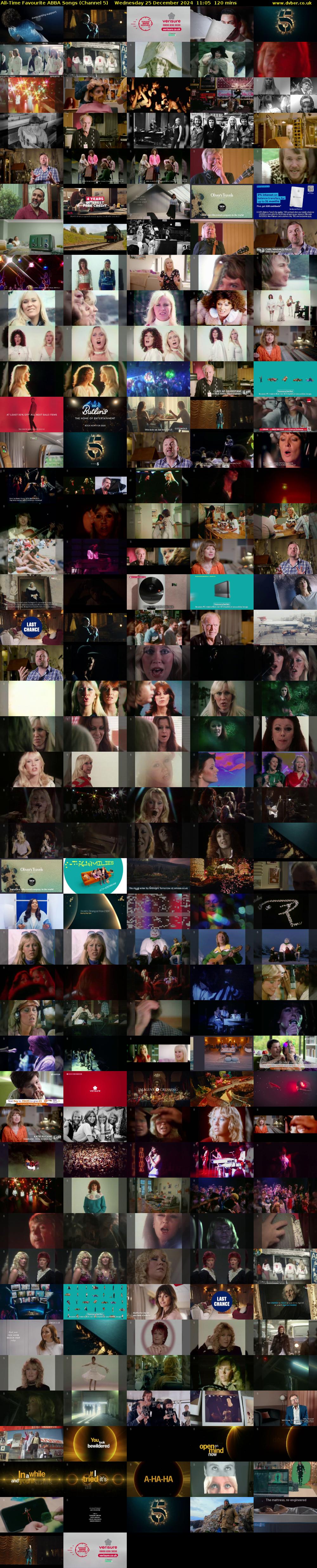 All-Time Favourite ABBA Songs (Channel 5) Wednesday 25 December 2024 11:05 - 13:05