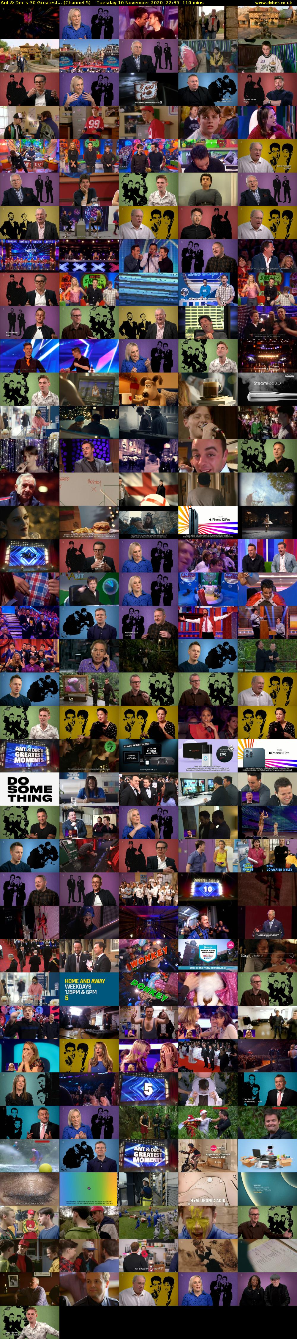 Ant & Dec's 30 Greatest... (Channel 5) Tuesday 10 November 2020 22:35 - 00:25