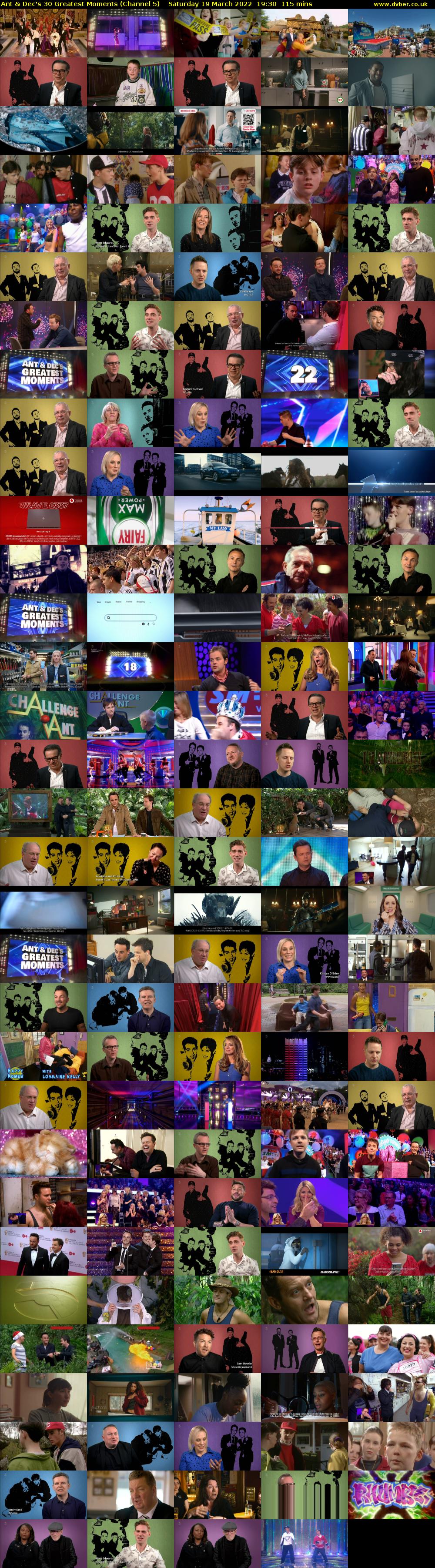 Ant & Dec's 30 Greatest Moments (Channel 5) Saturday 19 March 2022 19:30 - 21:25