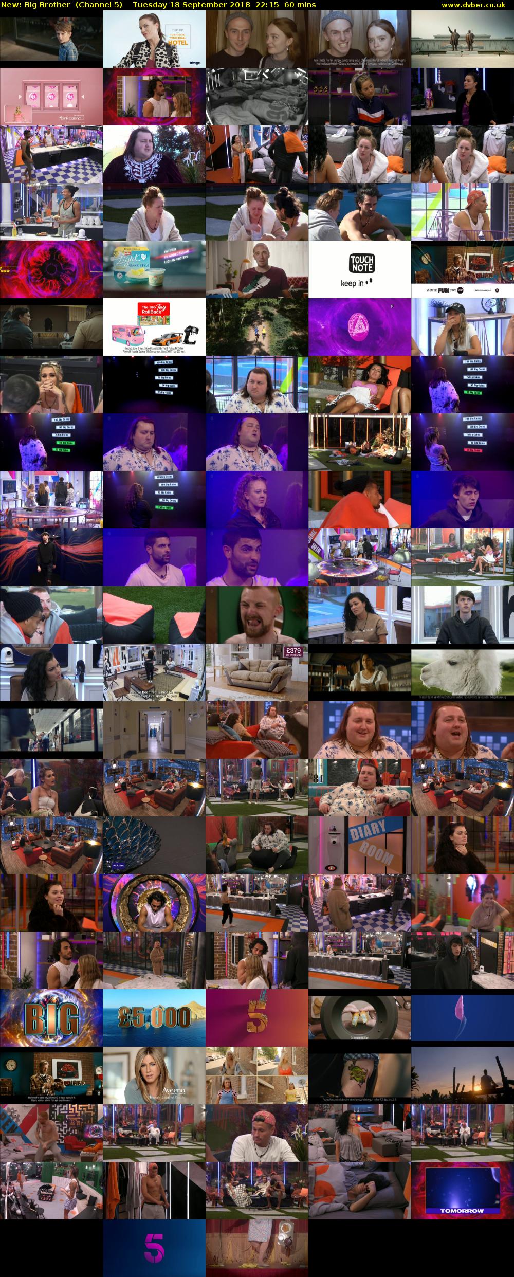 Big Brother (Channel 5) Tuesday 18 September 2018 22:15 - 23:15