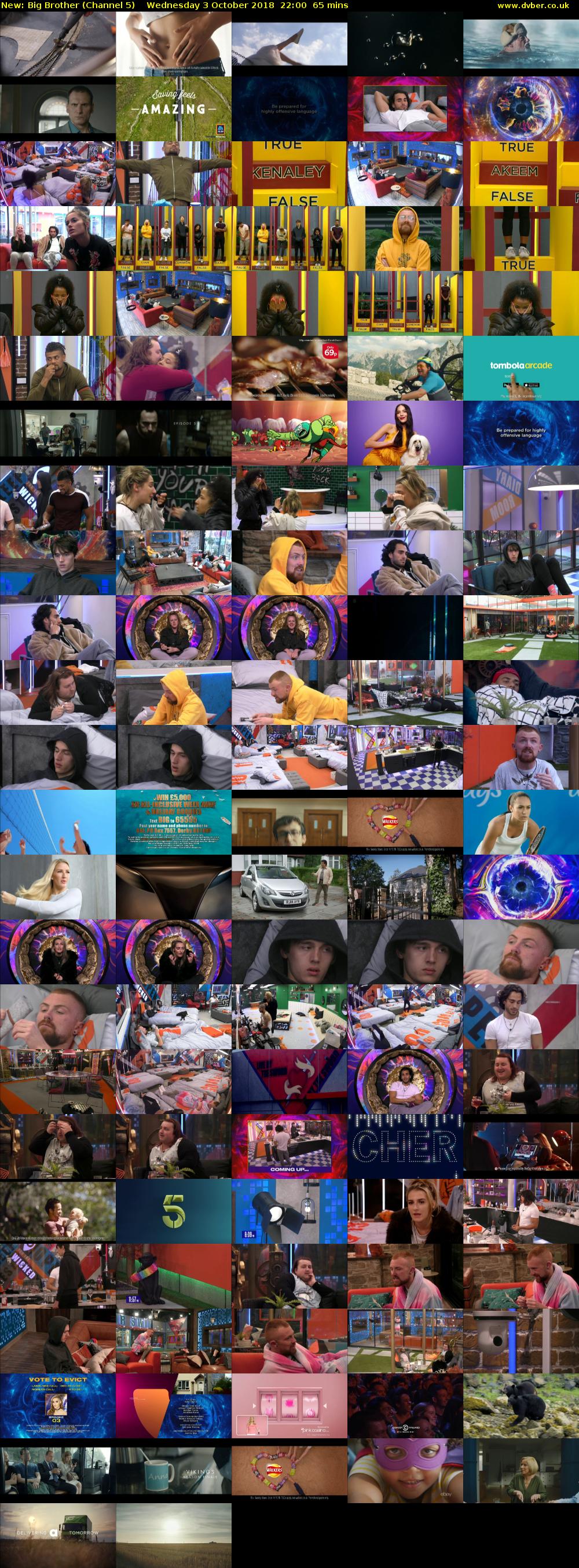 Big Brother (Channel 5) Wednesday 3 October 2018 22:00 - 23:05