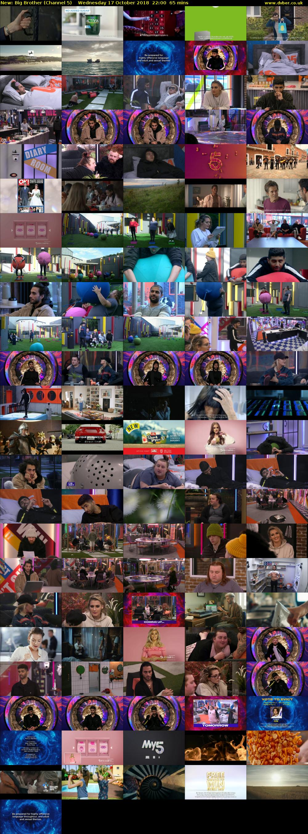 Big Brother (Channel 5) Wednesday 17 October 2018 22:00 - 23:05