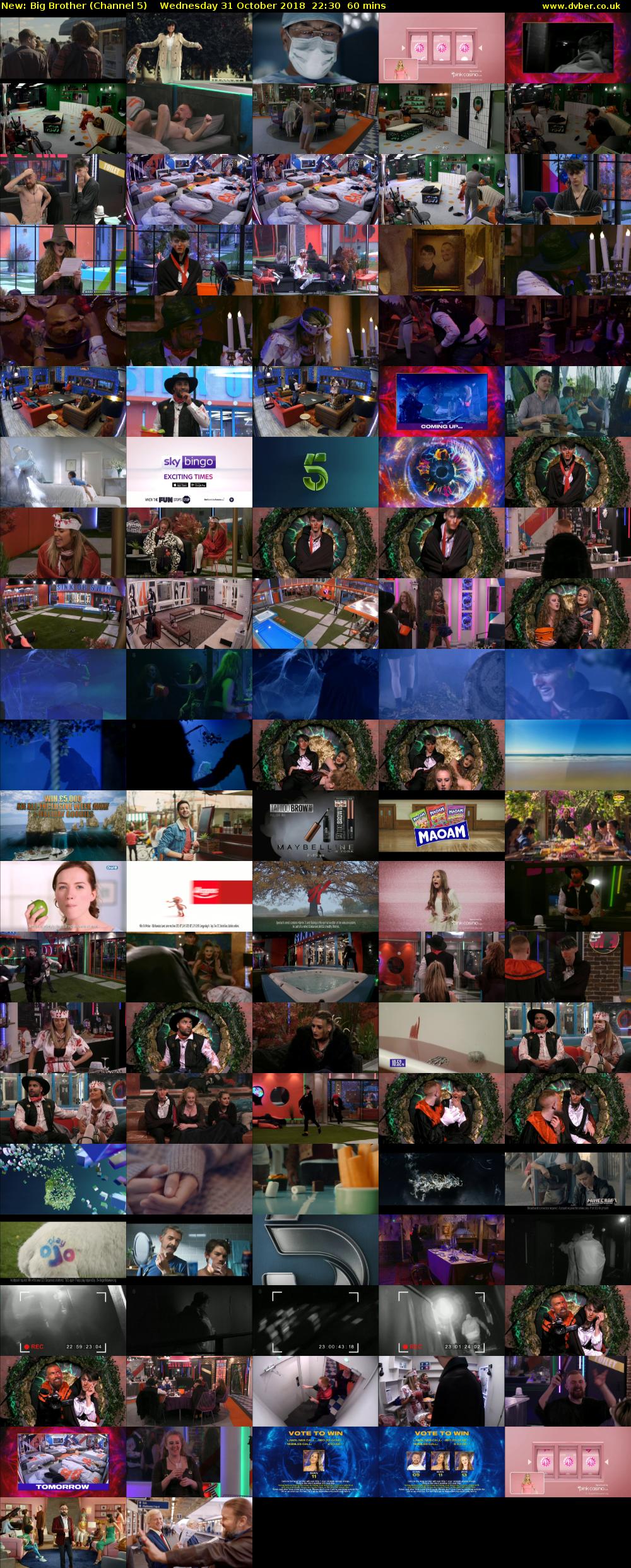 Big Brother (Channel 5) Wednesday 31 October 2018 22:30 - 23:30