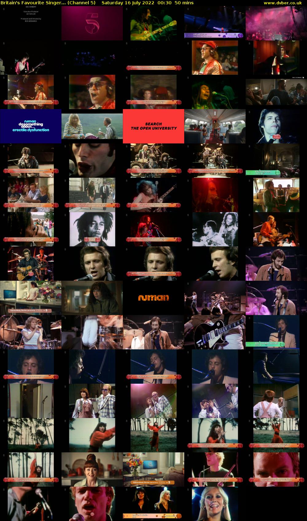 Britain's Favourite Singer... (Channel 5) Saturday 16 July 2022 00:30 - 01:20