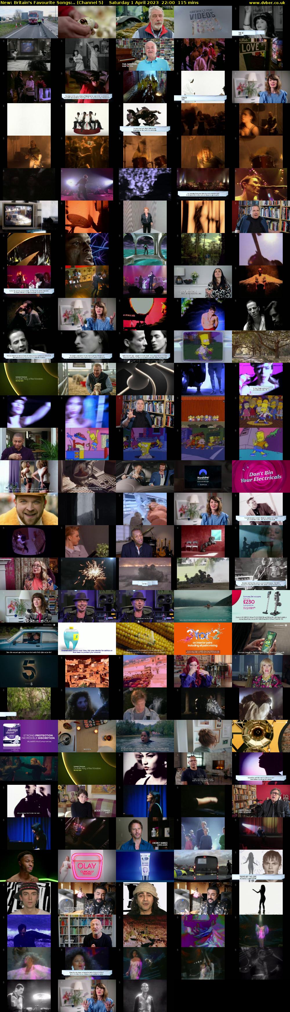 Britain's Favourite Songs:.. (Channel 5) Saturday 1 April 2023 22:00 - 23:55