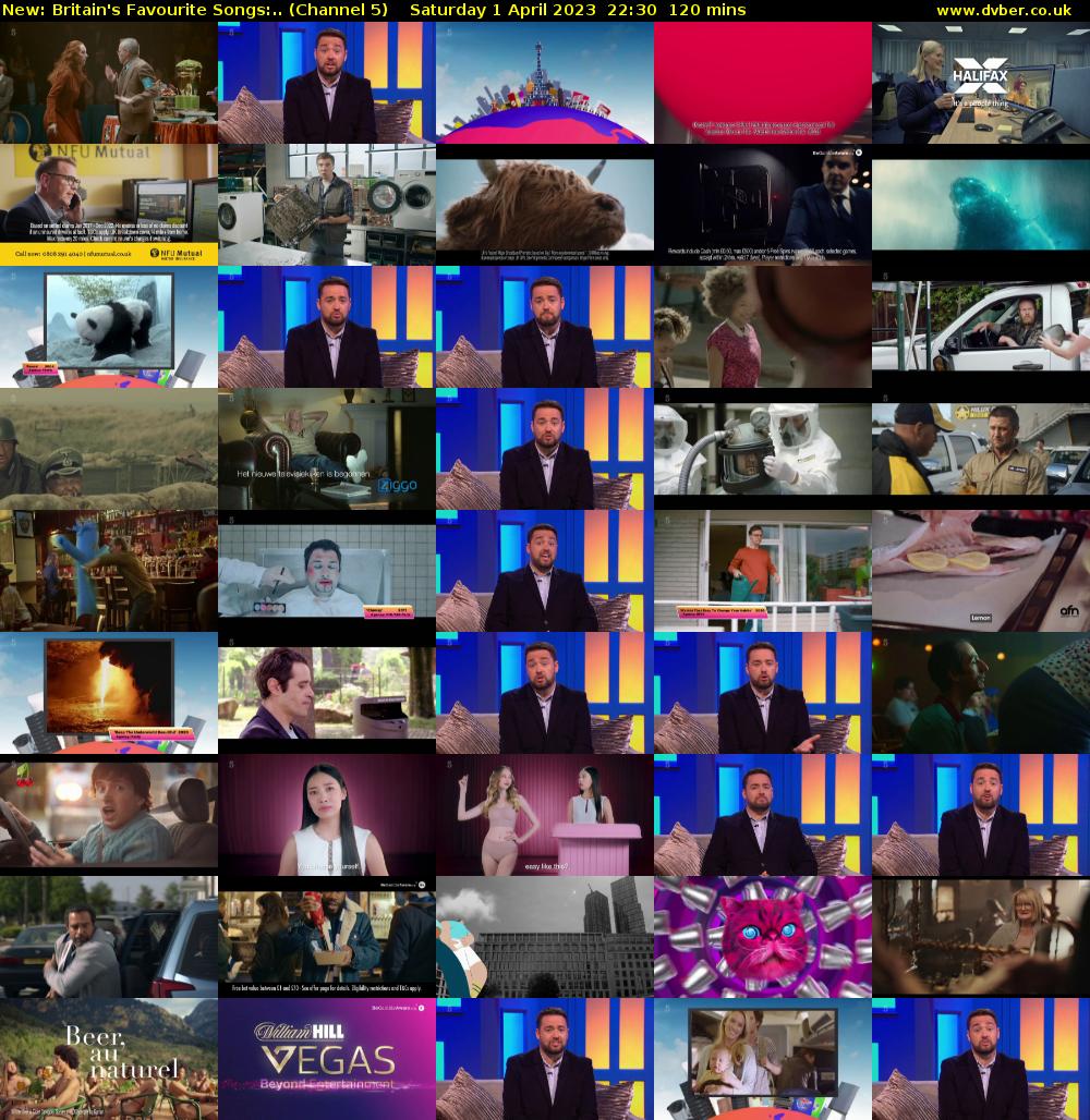 Britain's Favourite Songs:.. (Channel 5) Saturday 1 April 2023 22:30 - 00:30