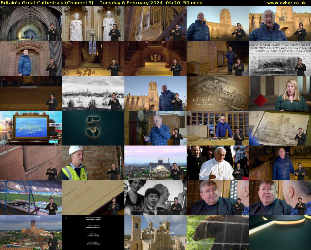 Britain's Great Cathedrals (Channel 5) Tuesday 6 February 2024 04:20 - 05:10