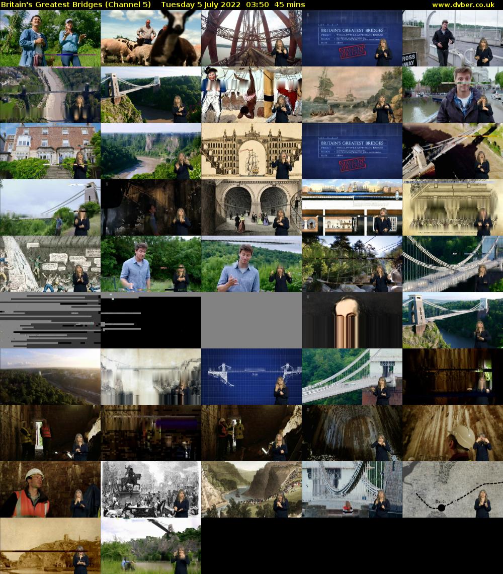 Britain's Greatest Bridges (Channel 5) Tuesday 5 July 2022 03:50 - 04:35