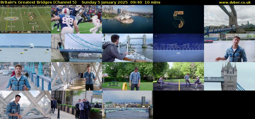 Britain's Greatest Bridges (Channel 5) Sunday 5 January 2025 09:40 - 09:50