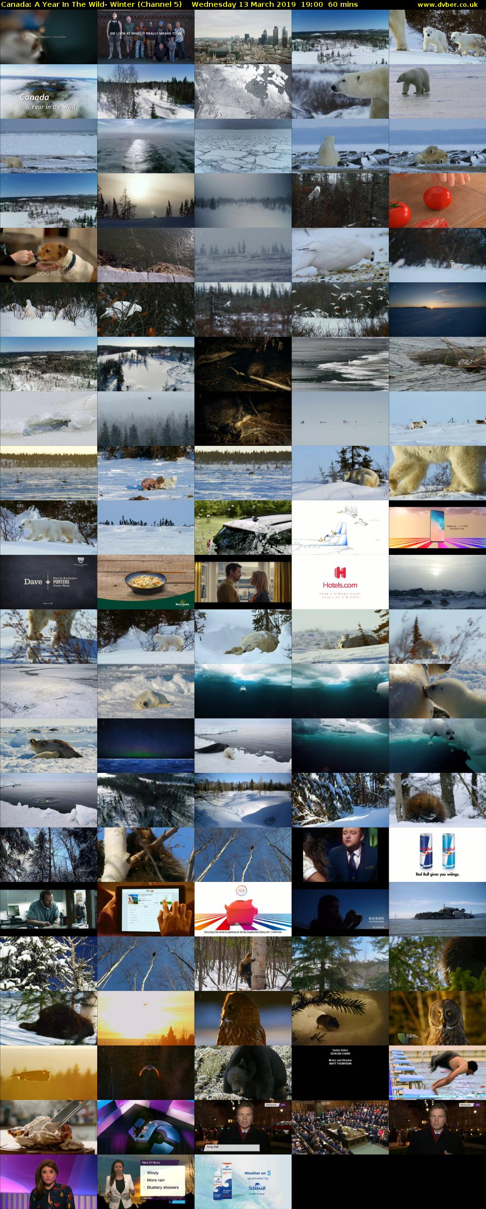 Canada: A Year In The Wild- Winter (Channel 5) Wednesday 13 March 2019 19:00 - 20:00