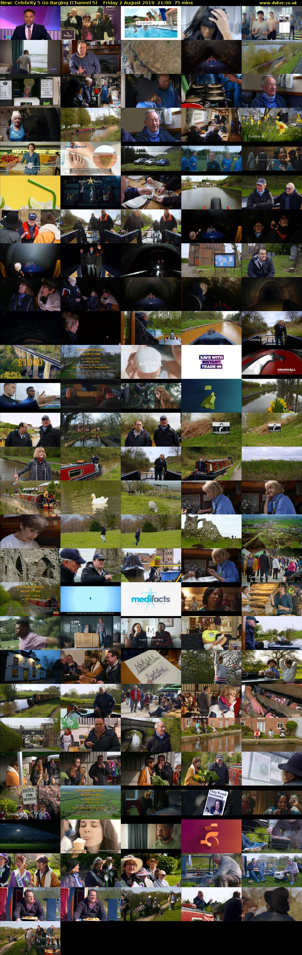 Celebrity 5 Go Barging (Channel 5) Friday 2 August 2019 21:00 - 22:15