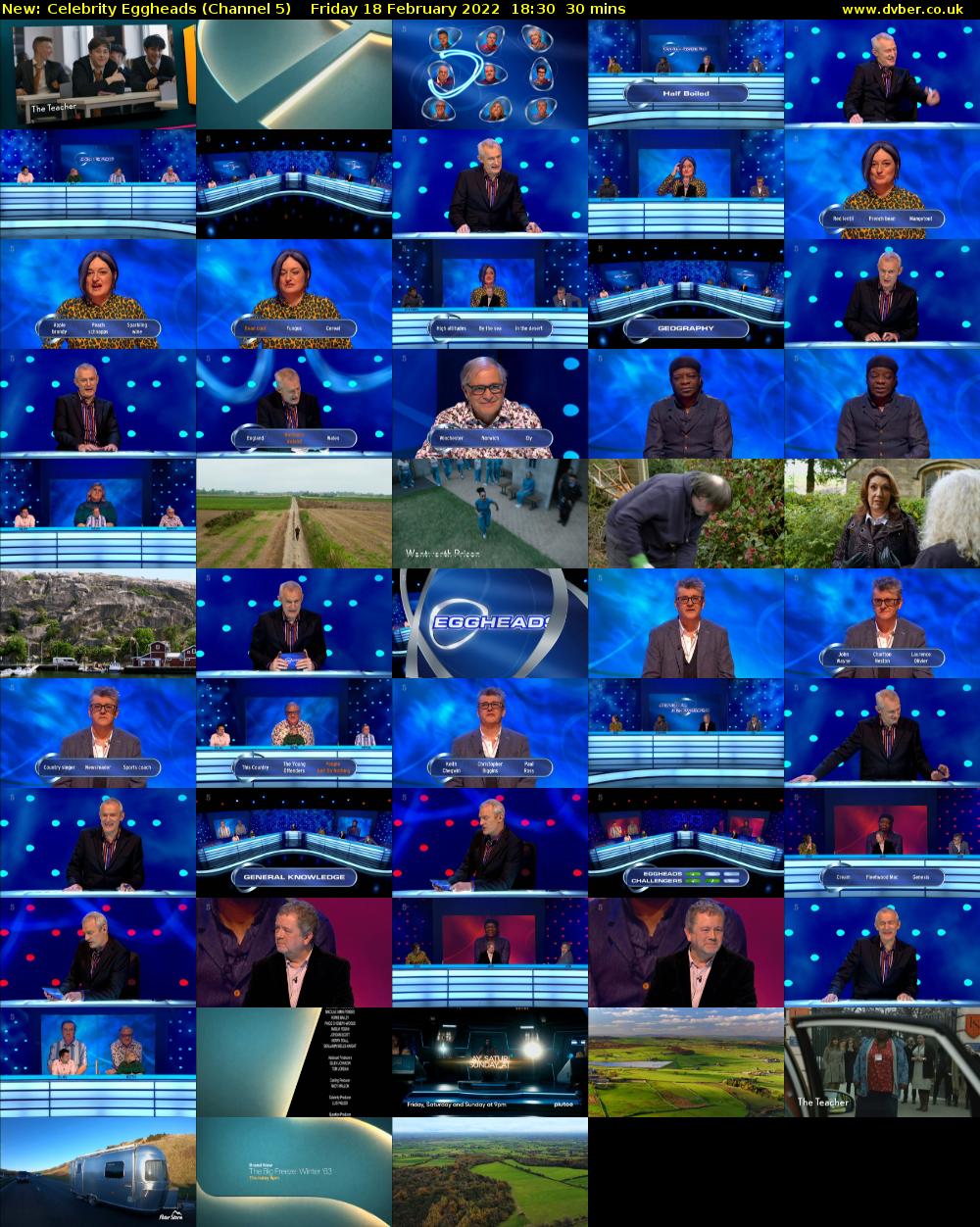 Celebrity Eggheads (Channel 5) Friday 18 February 2022 18:30 - 19:00