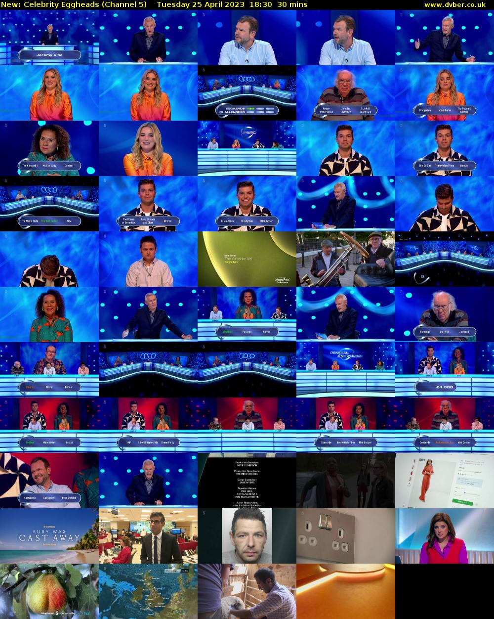 Celebrity Eggheads (Channel 5) Tuesday 25 April 2023 18:30 - 19:00