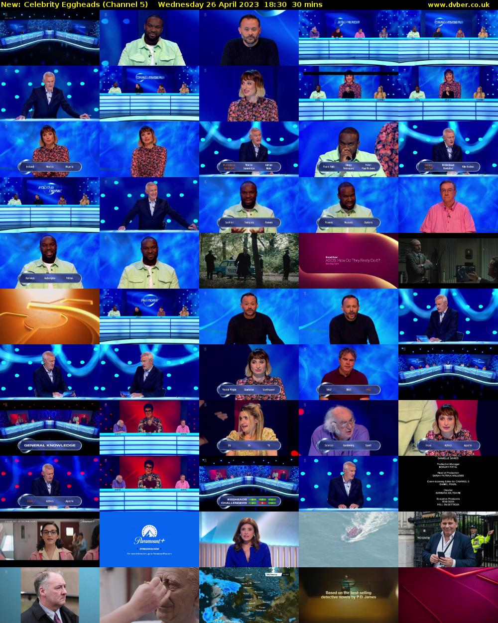 Celebrity Eggheads (Channel 5) Wednesday 26 April 2023 18:30 - 19:00