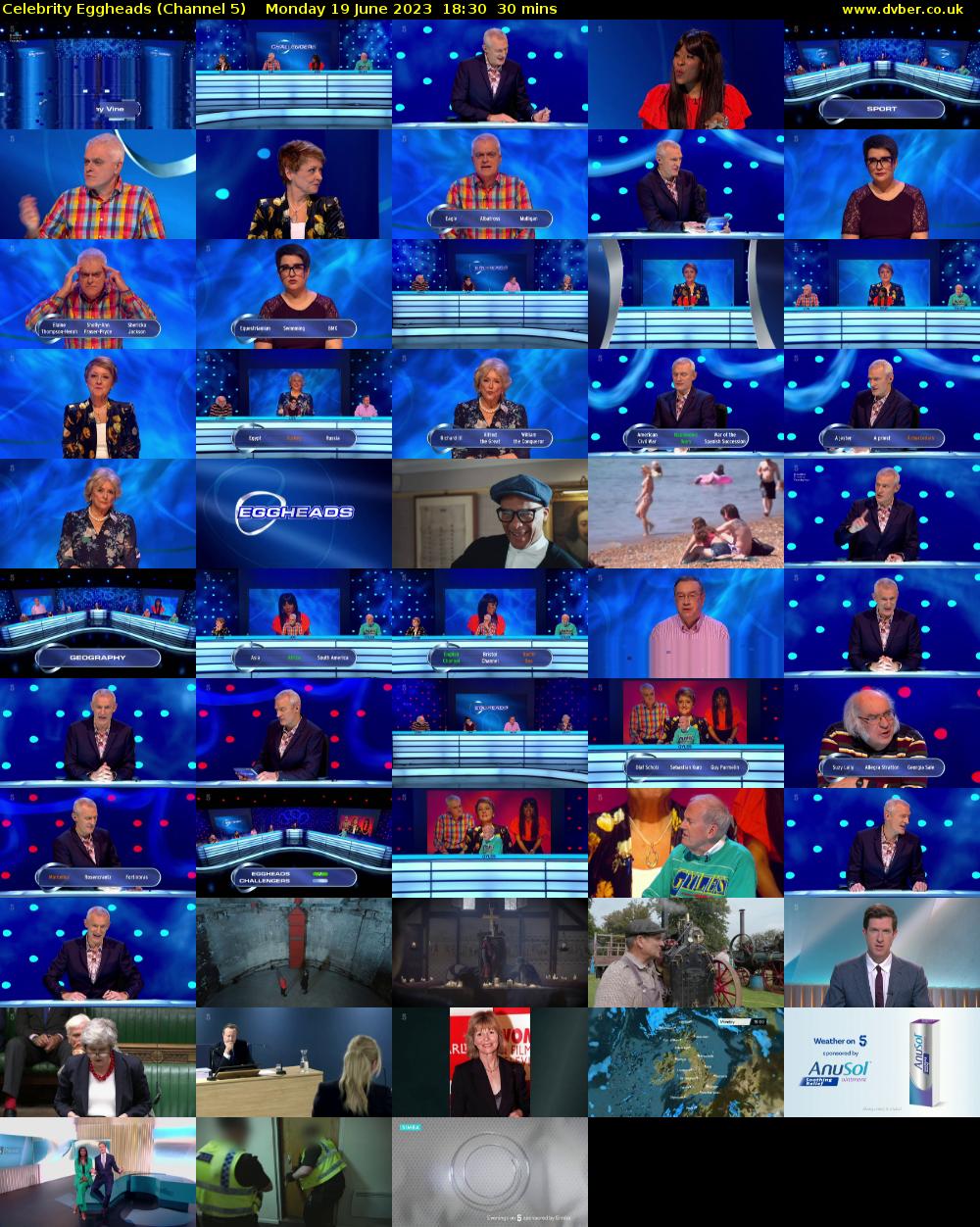 Celebrity Eggheads (Channel 5) Monday 19 June 2023 18:30 - 19:00