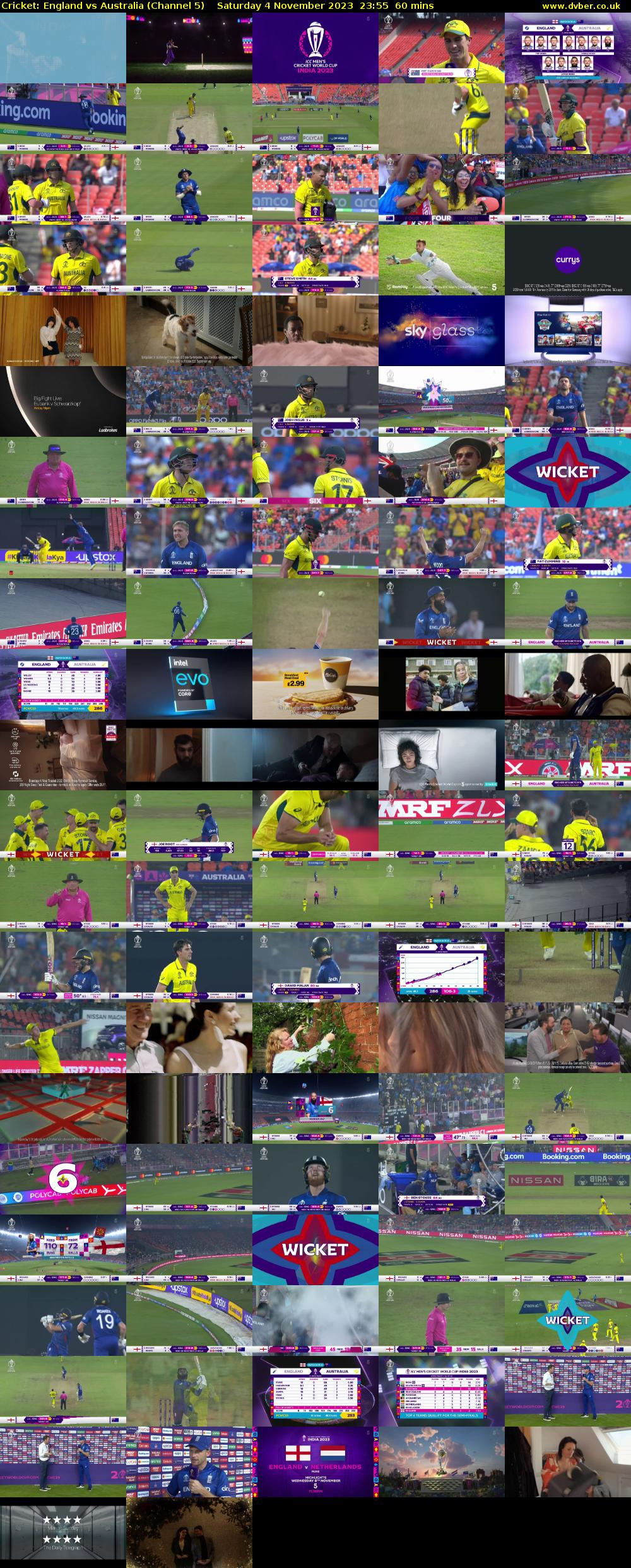 Cricket: England vs Australia (Channel 5) Saturday 4 November 2023 23:55 - 00:55