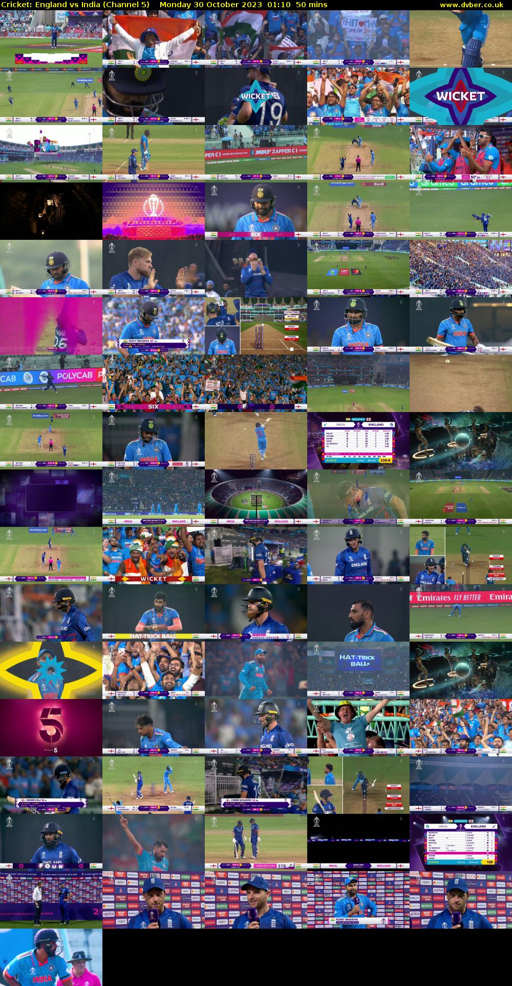 Cricket: England vs India (Channel 5) Monday 30 October 2023 01:10 - 02:00