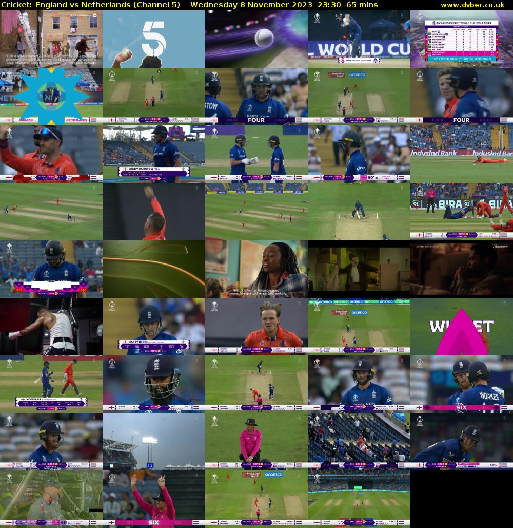 Cricket: England vs Netherlands (Channel 5) Wednesday 8 November 2023 23:30 - 00:35