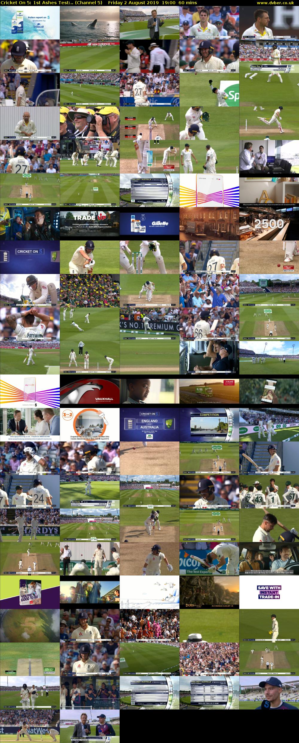 Cricket On 5: 1st Ashes Test:.. (Channel 5) Friday 2 August 2019 19:00 - 20:00