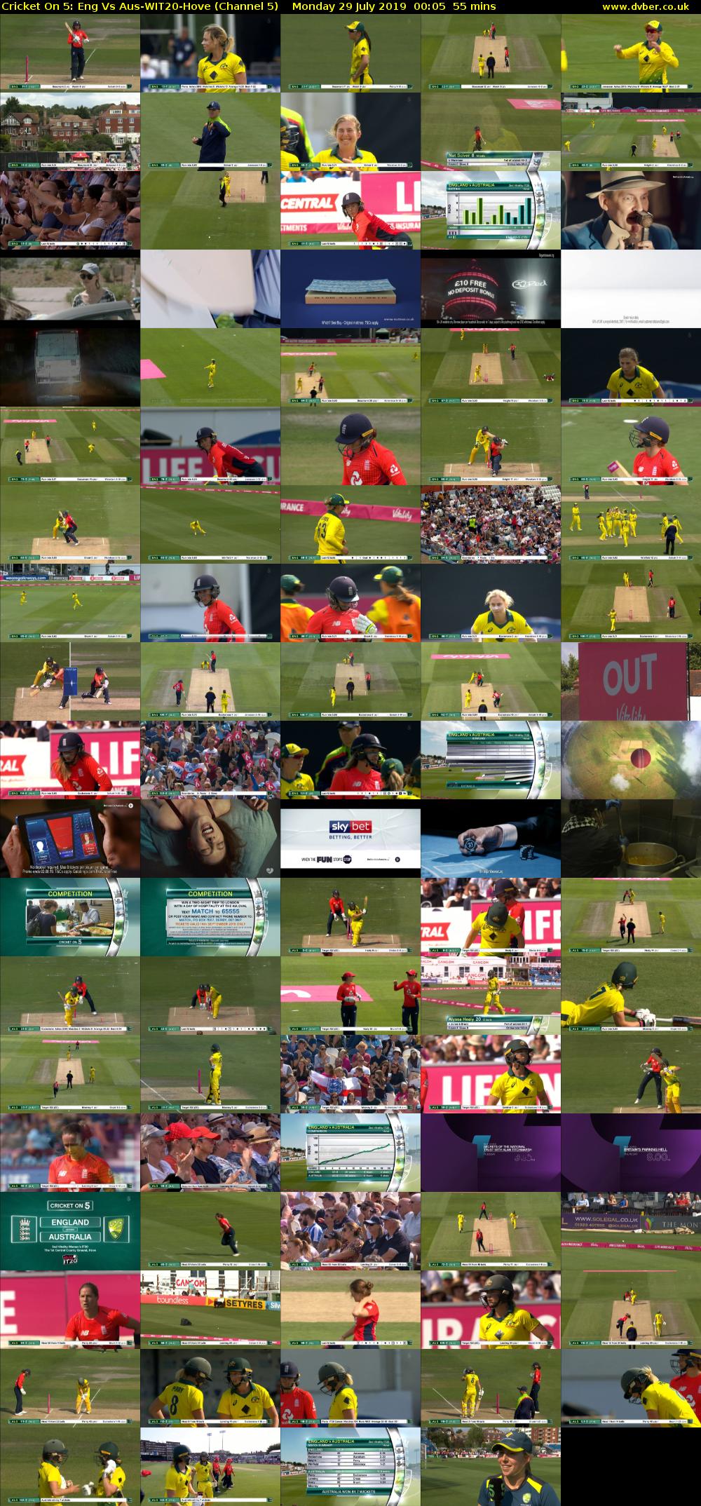 Cricket On 5: Eng Vs Aus-WIT20-Hove (Channel 5) Monday 29 July 2019 00:05 - 01:00