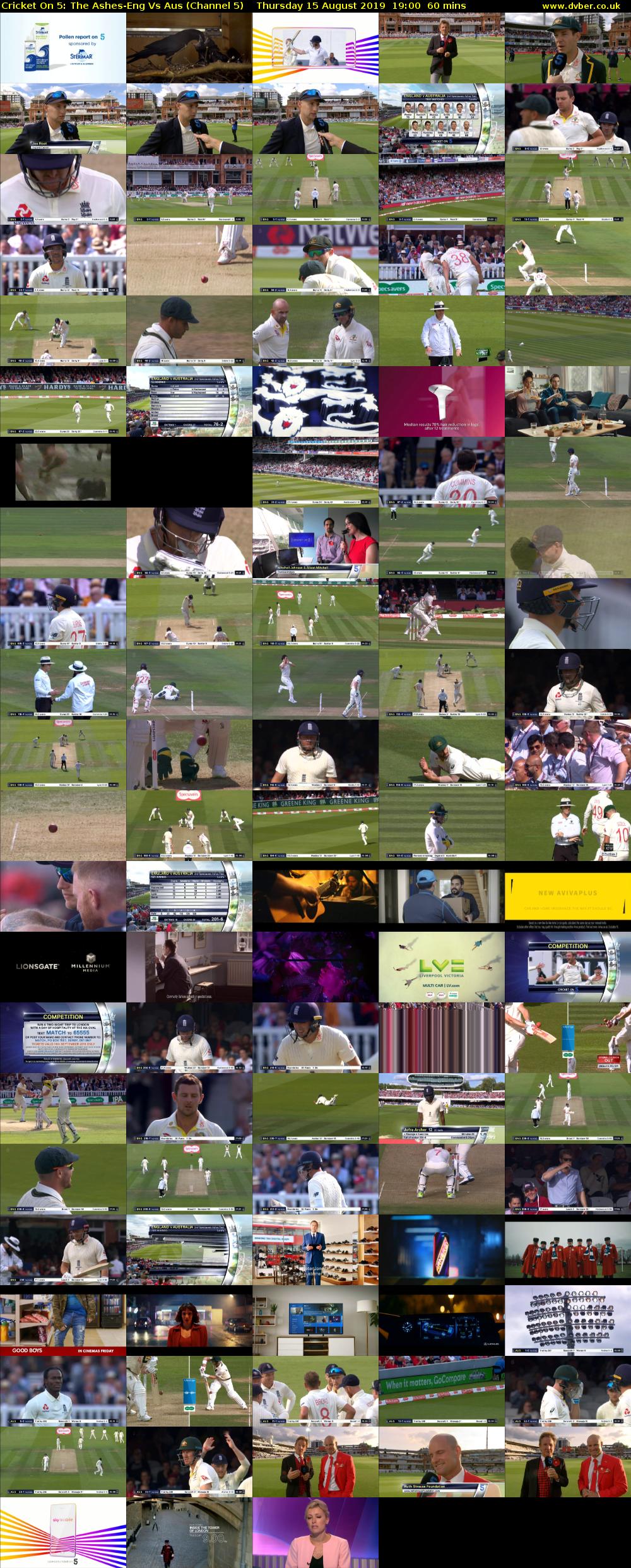 Cricket On 5: The Ashes-Eng Vs Aus (Channel 5) Thursday 15 August 2019 19:00 - 20:00