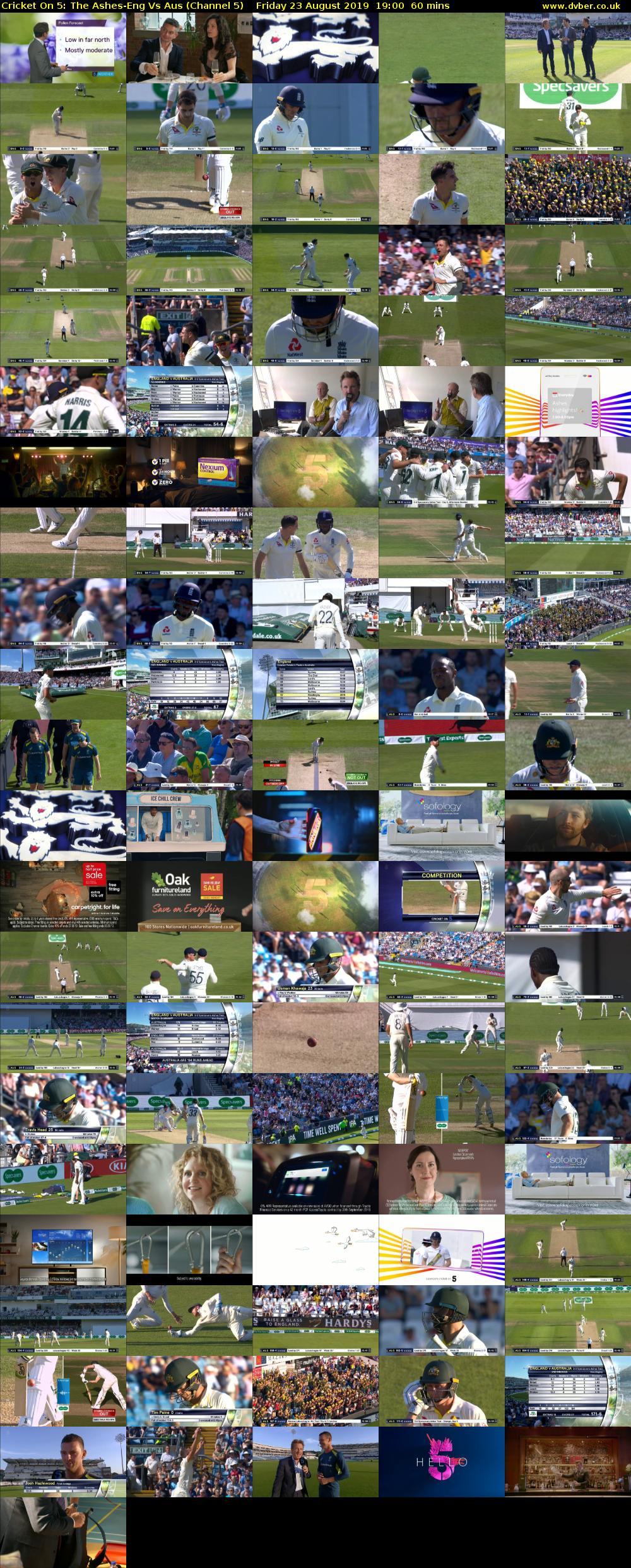 Cricket On 5: The Ashes-Eng Vs Aus (Channel 5) Friday 23 August 2019 19:00 - 20:00