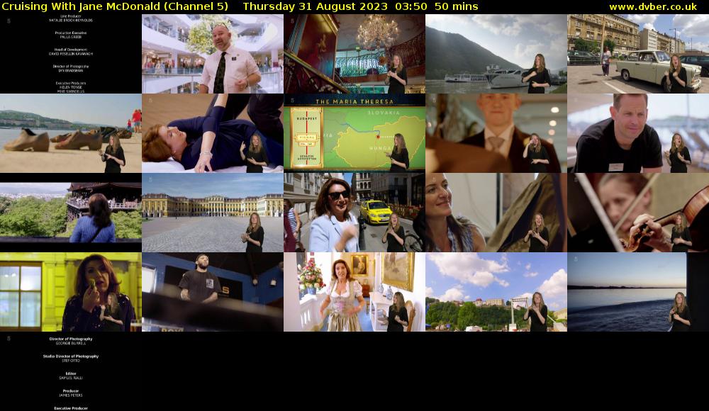 Cruising With Jane McDonald (Channel 5) Thursday 31 August 2023 03:50 - 04:40
