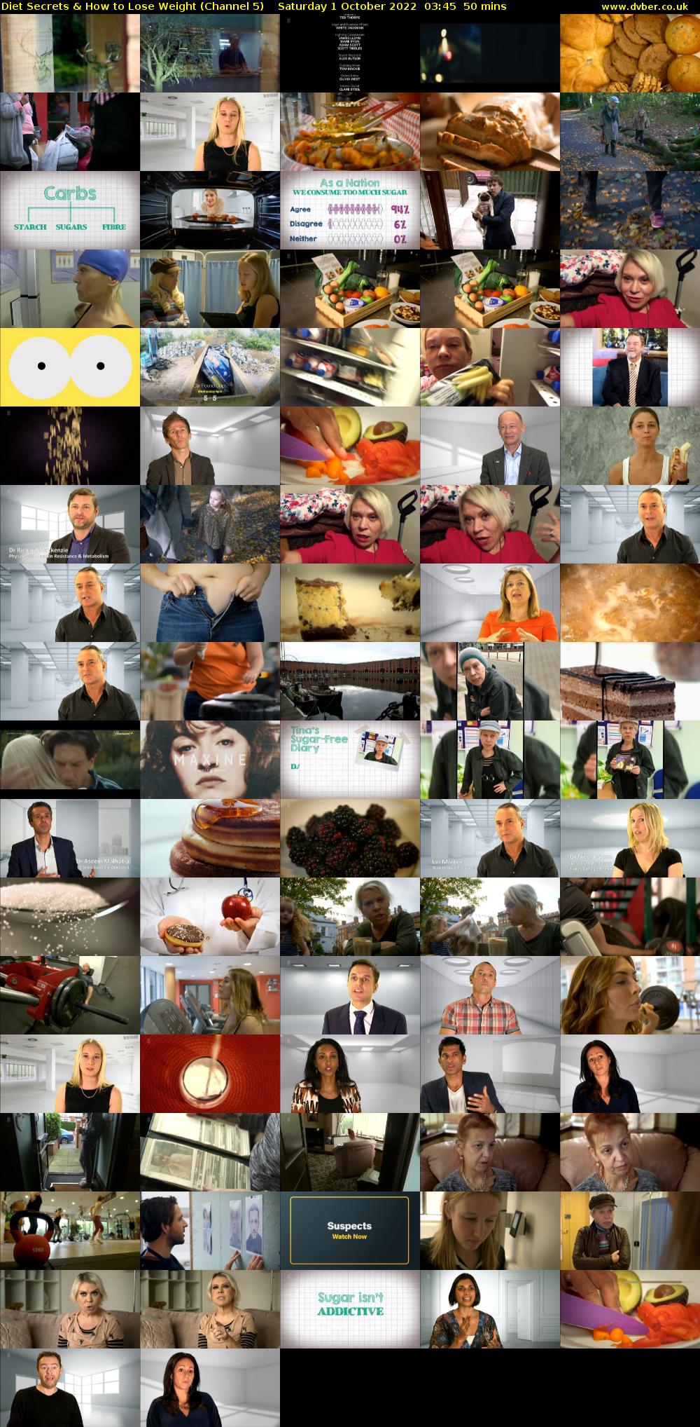 Diet Secrets & How to Lose Weight (Channel 5) Saturday 1 October 2022 03:45 - 04:35