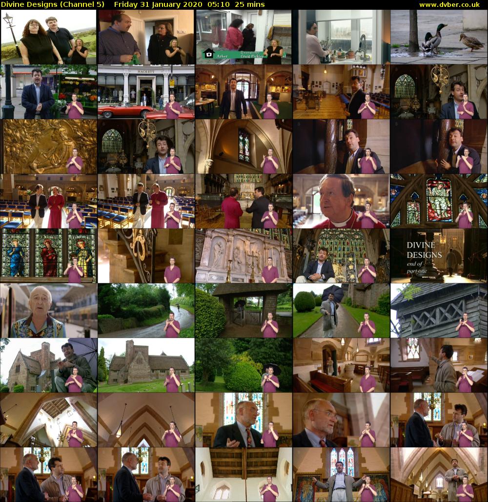 Divine Designs (Channel 5) Friday 31 January 2020 05:10 - 05:35