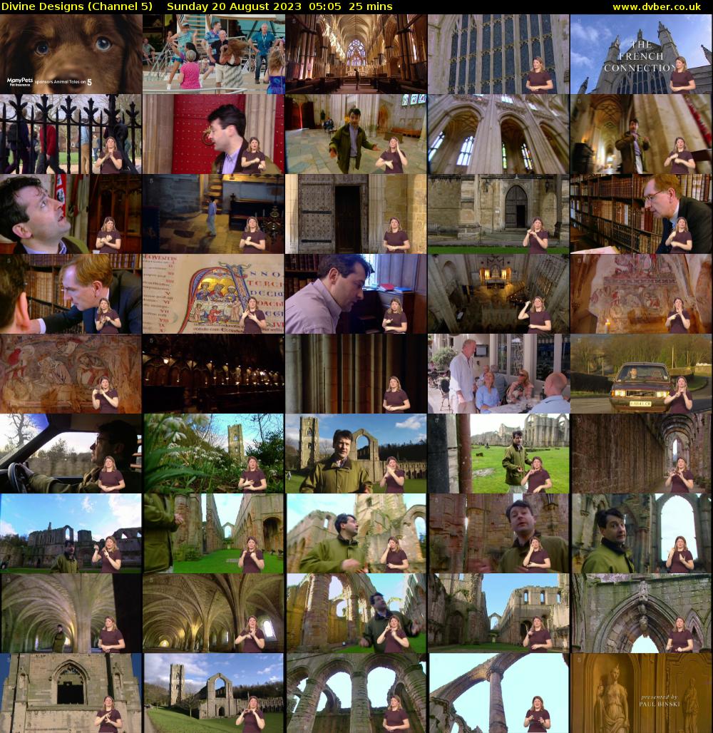 Divine Designs (Channel 5) Sunday 20 August 2023 05:05 - 05:30