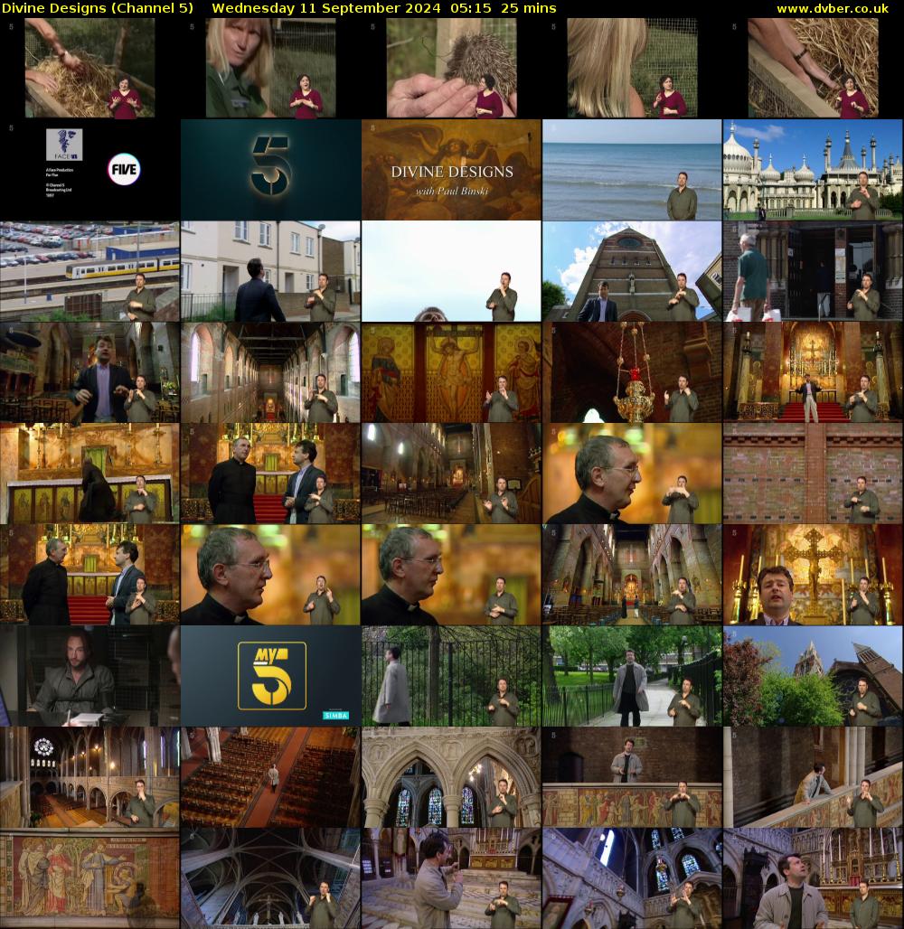 Divine Designs (Channel 5) Wednesday 11 September 2024 05:15 - 05:40