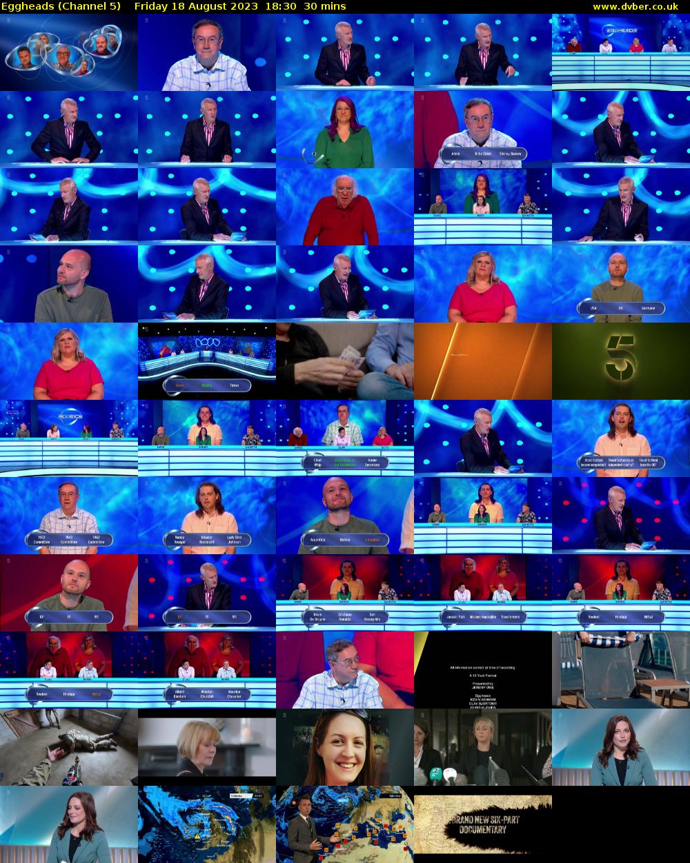 Eggheads (Channel 5) Friday 18 August 2023 18:30 - 19:00